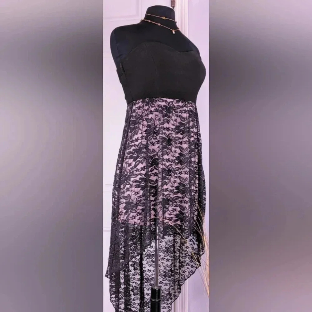 Pink & black EMERALD SUNDAE S Sheer strapless lace‎ dress Whimsigoth Fairy(#411)
